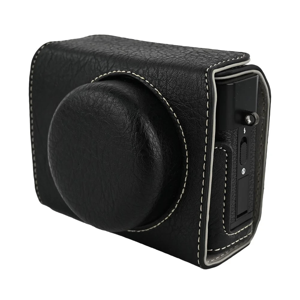 For Fujifilm X Half Camera Case Litchi Texture Leather Cover with Battery Hole + Strap - Black - 7