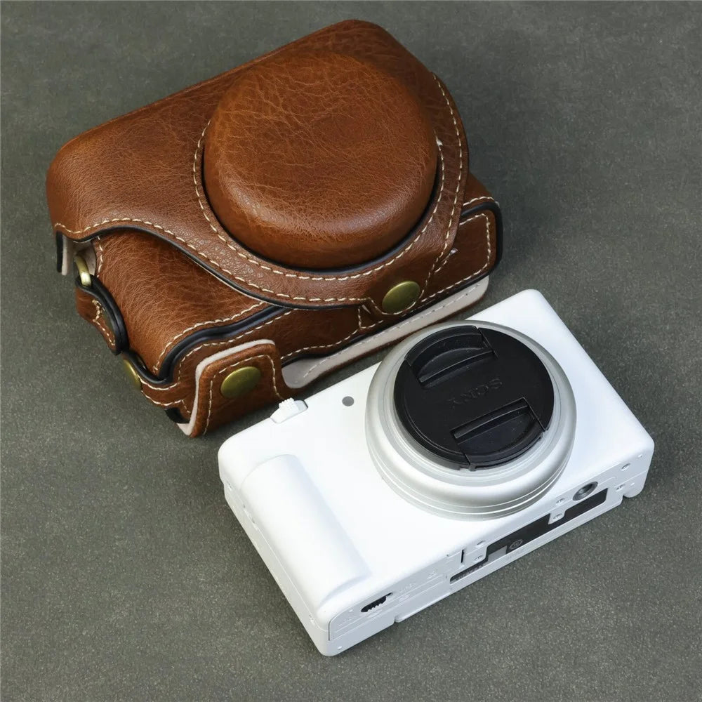 For Sony ZV-1F / ZV-1M2 Camera Case with Battery Opening Portable Leather Camera Protective Cover - Coffee - 3