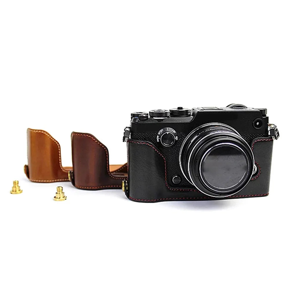 For Olympus PEN-F Digital Camera PU Leather Protective Case Half Body Cover with Bottom Opening - Black - 6