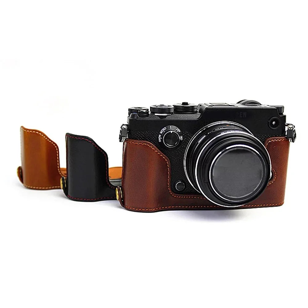 For Olympus PEN-F Digital Camera PU Leather Protective Case Half Body Cover with Bottom Opening - Black - 7