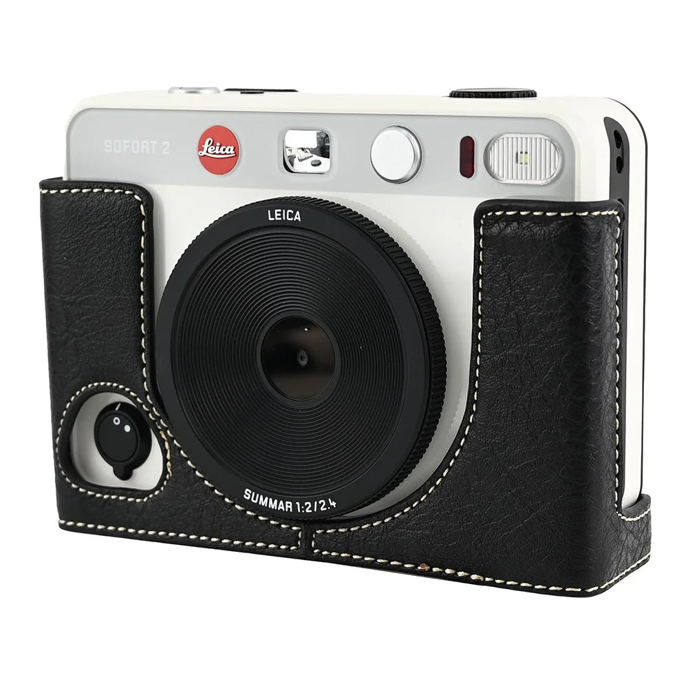 For Leica SOFORT 2 PU Leather Bottom Cover with Battery Access / Strap Shockproof Camera Half Case - Black - 4