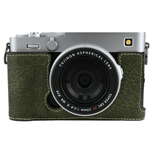 For Fujifilm X-E5 Camera Half Case Litchi Texture Leather Bottom Cover with Battery Opening - Green - 1