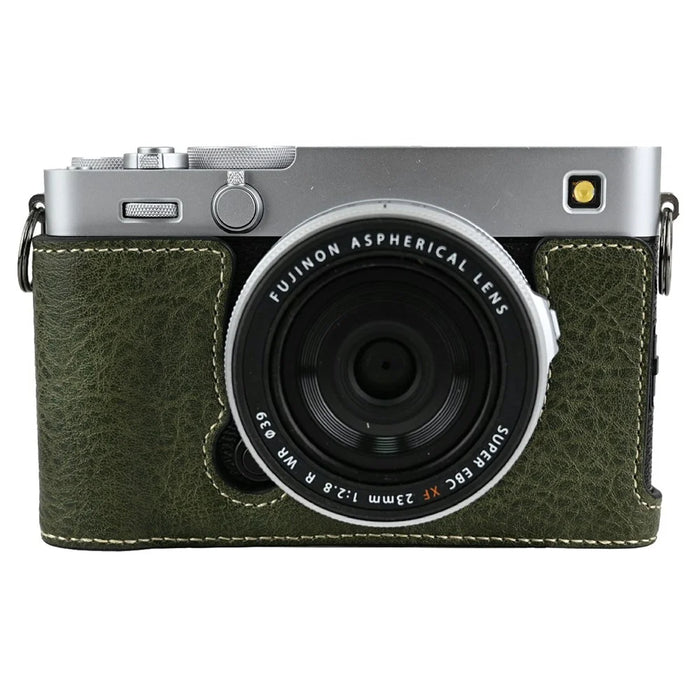 For Fujifilm X-E5 Camera Half Case Litchi Texture Leather Bottom Cover with Battery Opening - Green - 1