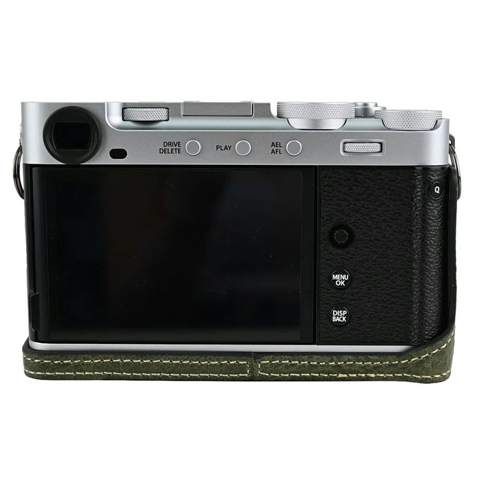 For Fujifilm X-E5 Camera Half Case Litchi Texture Leather Bottom Cover with Battery Opening - Green - 2