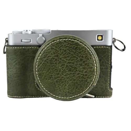 For Fujifilm X-E5 Camera Half Case Battery Opening Litchi Texture Leather Bottom Cover with Lens Cap - Green - 1