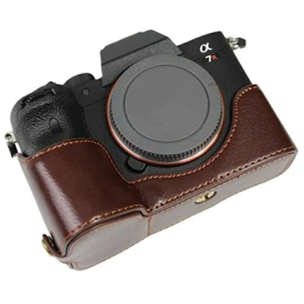 For Sony A7R IV Camera Bottom Case PU Leather Cover with Battery Opening - Brown - 1