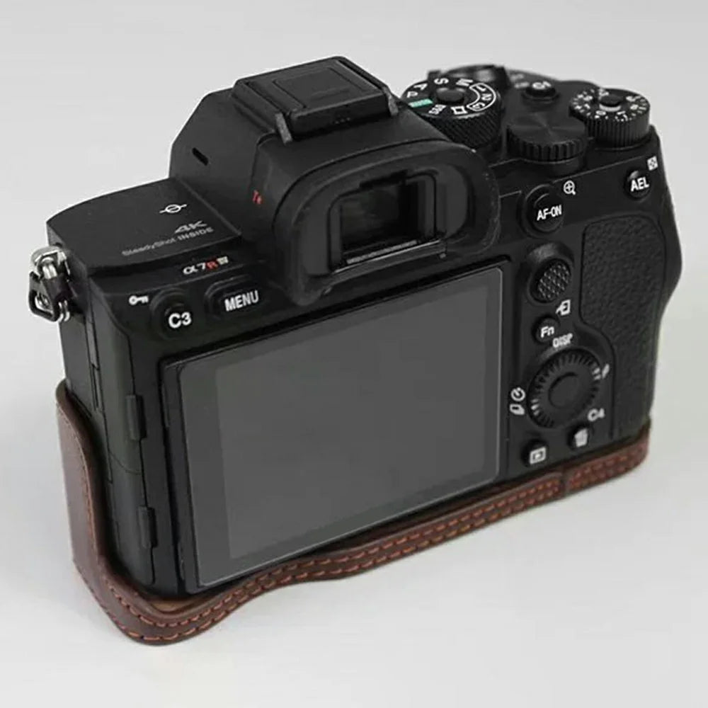For Sony A7R IV Camera Bottom Case PU Leather Cover with Battery Opening - Brown - 2