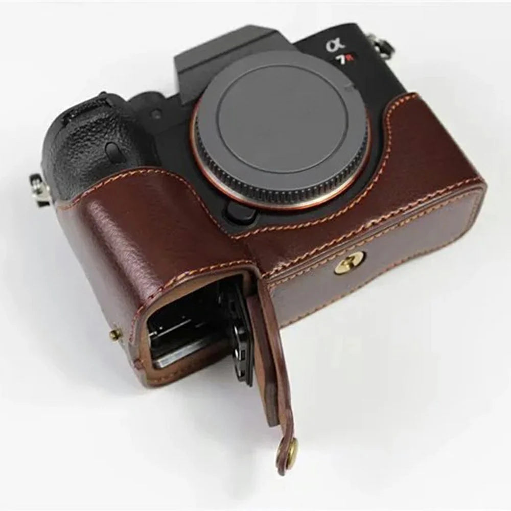 For Sony A7R IV Camera Bottom Case PU Leather Cover with Battery Opening - Brown - 3