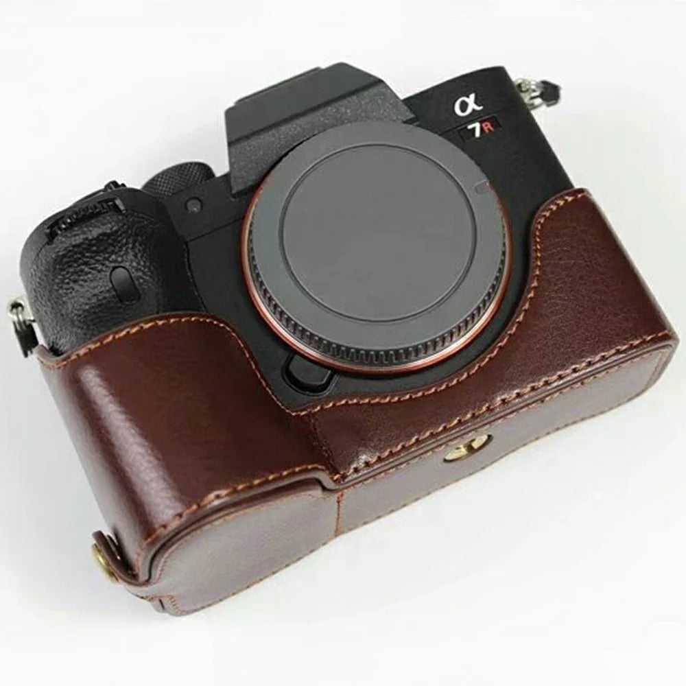 For Sony A7R IV Camera Bottom Case PU Leather Cover with Battery Opening - Brown - 4
