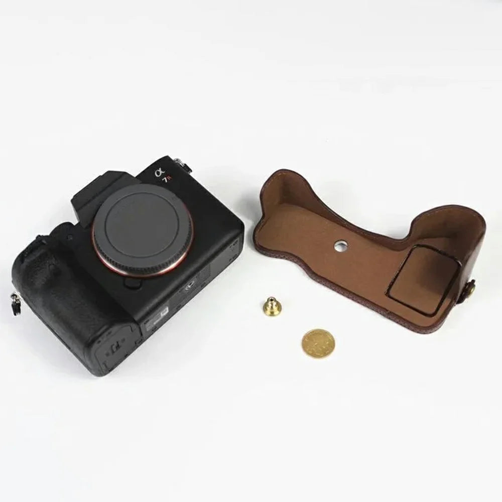 For Sony A7R IV Camera Bottom Case PU Leather Cover with Battery Opening - Brown - 5