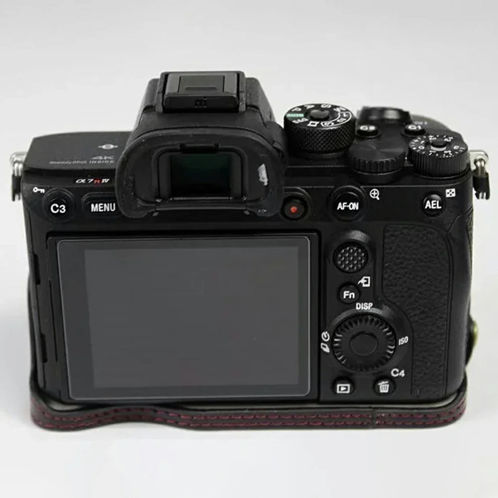 For Sony A7R IV Camera Bottom Case PU Leather Half Cover with Battery Opening - Black - 2