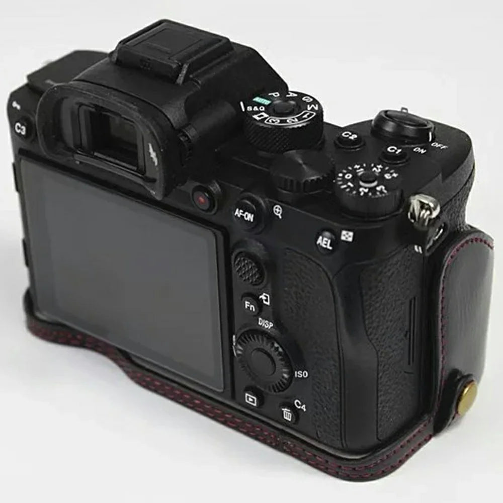 For Sony A7R IV Camera Bottom Case PU Leather Half Cover with Battery Opening - Black - 3