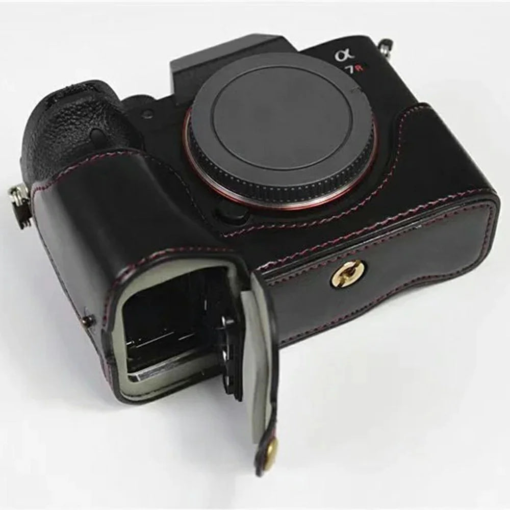 For Sony A7R IV Camera Bottom Case PU Leather Half Cover with Battery Opening - Black - 4
