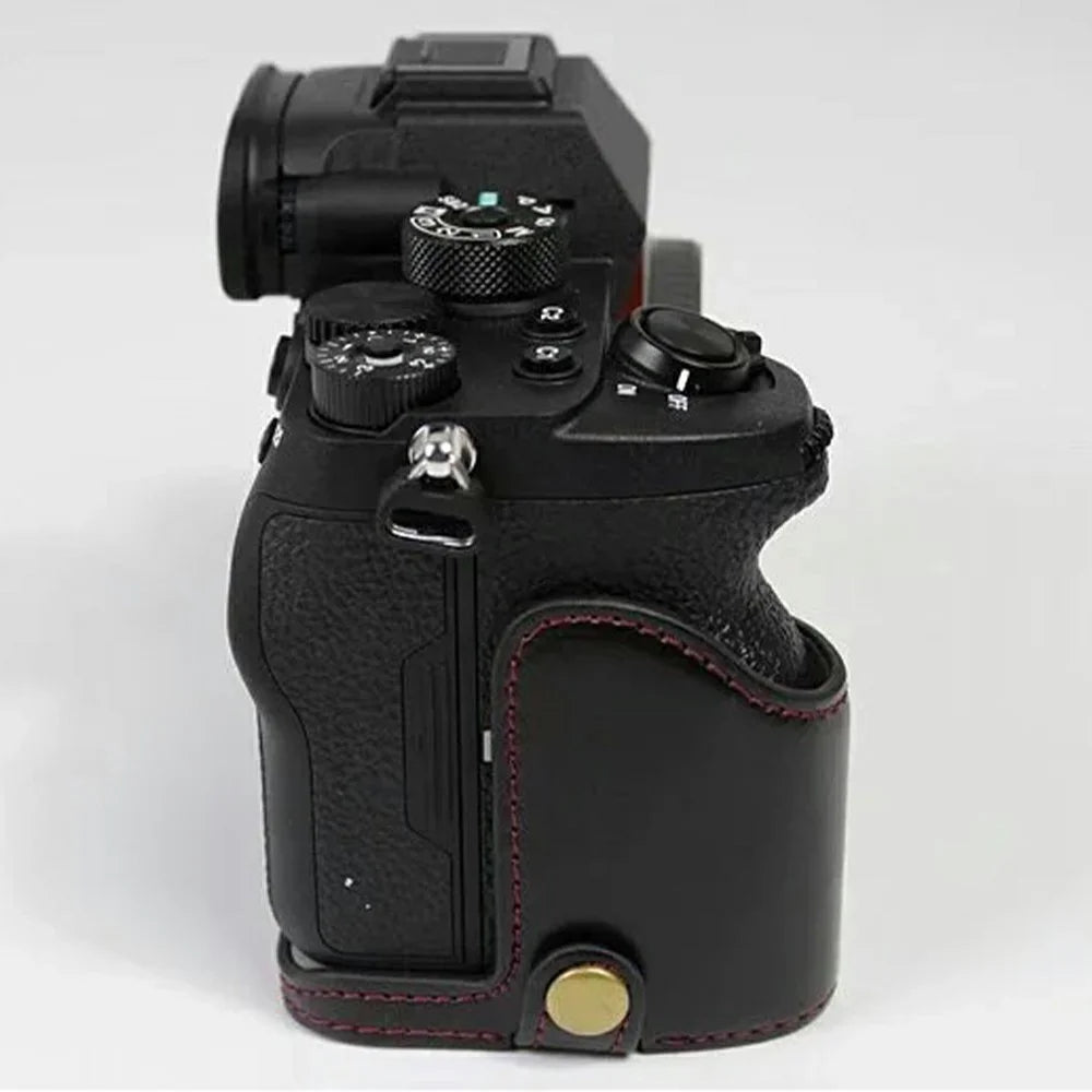 For Sony A7R IV Camera Bottom Case PU Leather Half Cover with Battery Opening - Black - 6