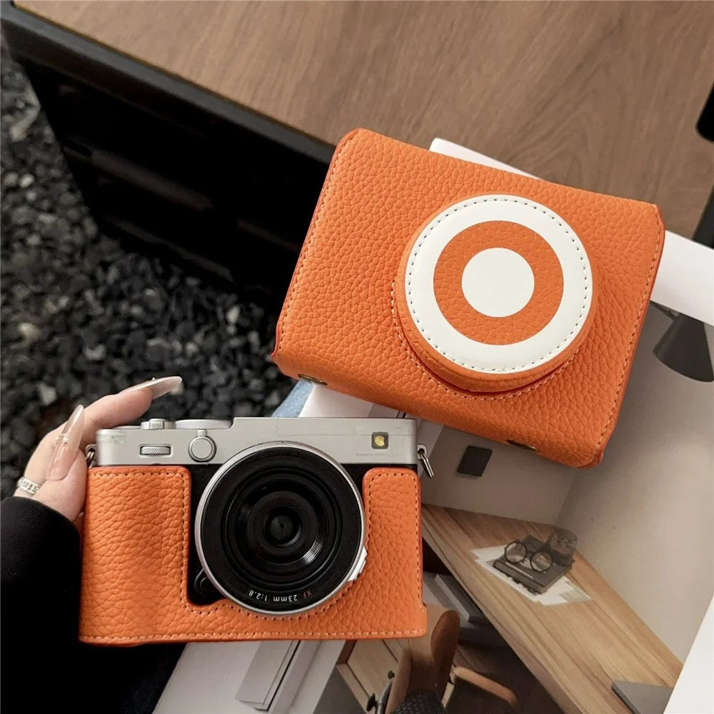 Camera Case for Fujifilm X-E5 Leather Protective Cover with Battery Storage Compartment Anti Scratch - Orange - 4