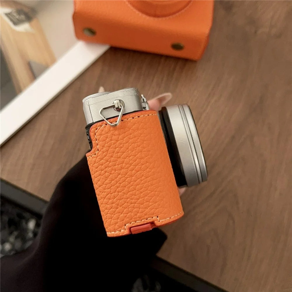 Camera Case for Fujifilm X-E5 Leather Protective Cover with Battery Storage Compartment Anti Scratch - Orange - 5