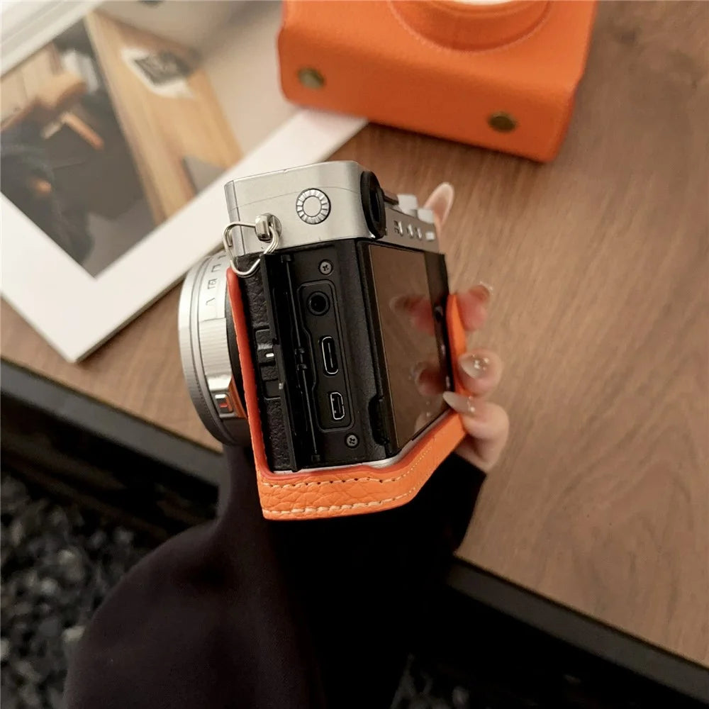 Camera Case for Fujifilm X-E5 Leather Protective Cover with Battery Storage Compartment Anti Scratch - Orange - 7