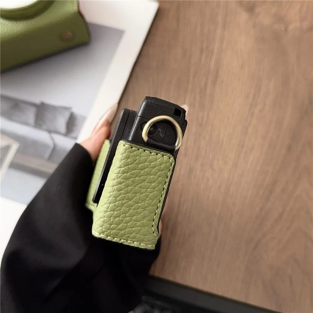 For Ricoh GR IV / GR IIIx / GR III Camera Case Detachable Leather Cover with Flip-Top Lid / Shoulder Strap - Green - 5