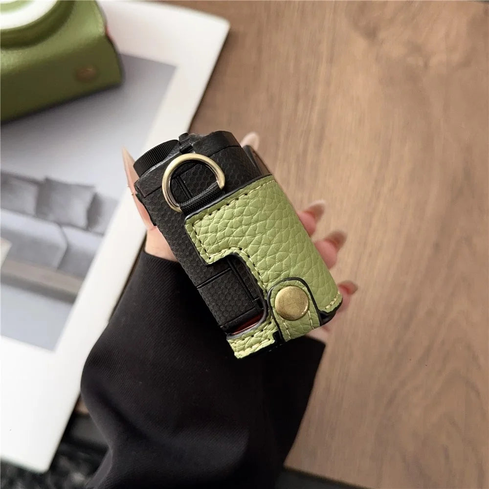 For Ricoh GR IV / GR IIIx / GR III Camera Case Detachable Leather Cover with Flip-Top Lid / Shoulder Strap - Green - 6