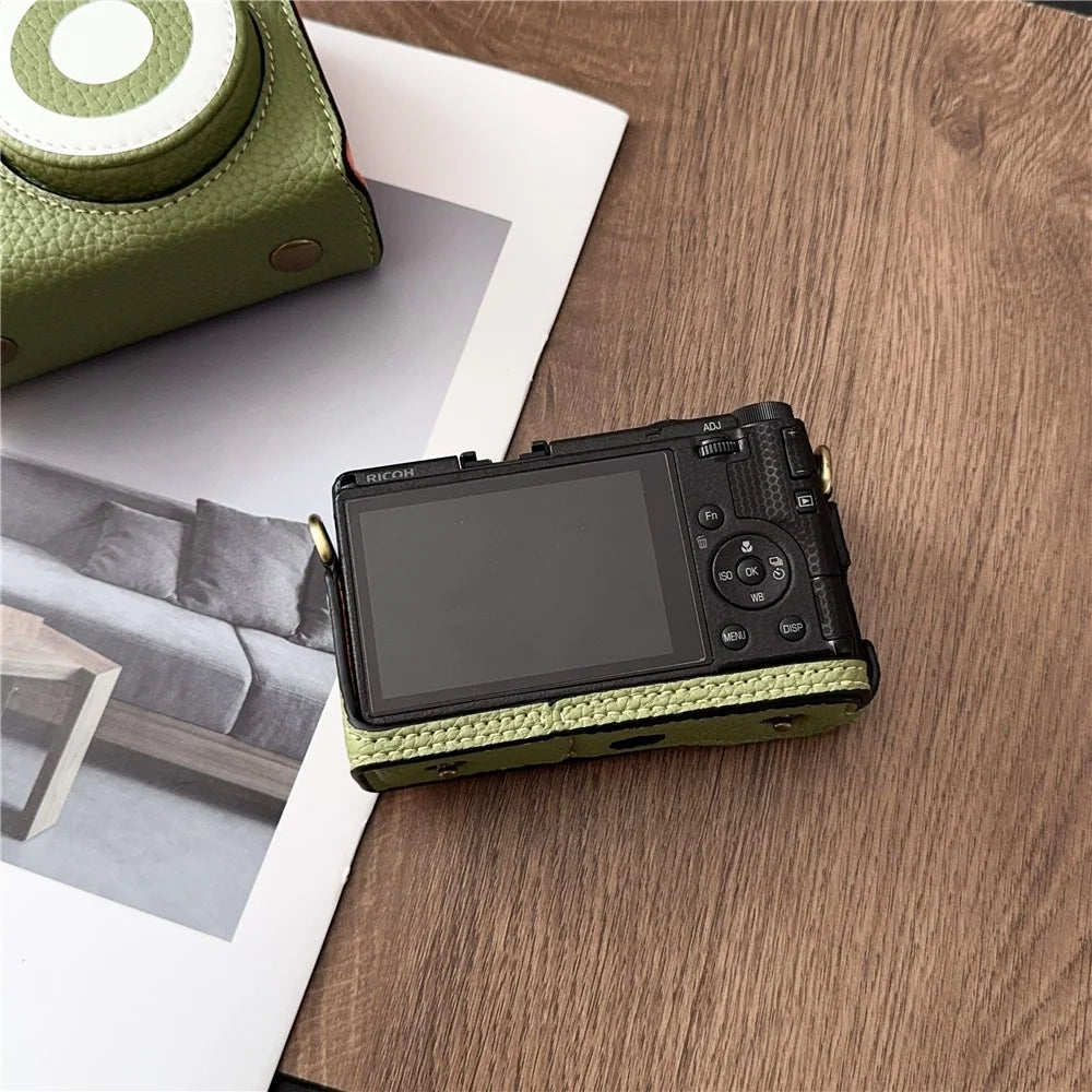 For Ricoh GR IV / GR IIIx / GR III Camera Case Detachable Leather Cover with Flip-Top Lid / Shoulder Strap - Green - 7