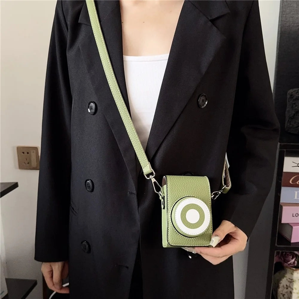 Camera Case with Shoulder Strap for Canon Sony Ricoh Panasonic Camera Retro PU Leather Protective Bag - Green - 4