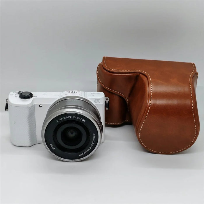 Retro PU Leather Camera Case for Sony A5000  /  A5100  /  NEX3N White Stitch Camera Bag with Shoulder Strap Soft Microfiber Lining Protective Case - Brown - 2