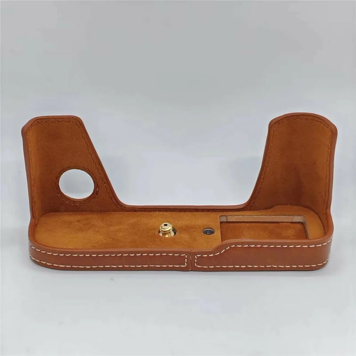 For Fujifilm X-Pro2 Camera Half Case PU Leather Camera Protective Cover with with Removable Battery Access Hole - Brown - 2