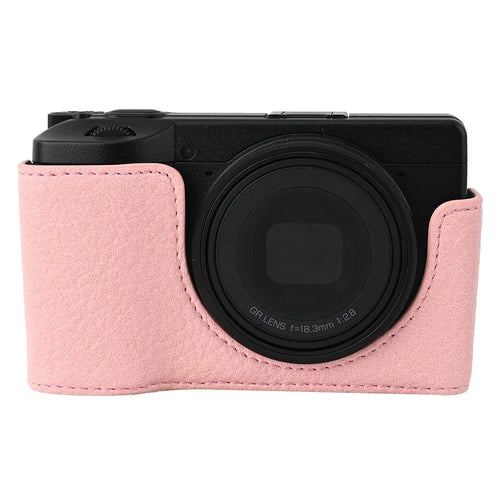 For Ricoh GR III  /  GR IV Litchi PU Leather Camera Base Protective Camera Case with Tripod Screw Hole and Battery Access - Pink - 1