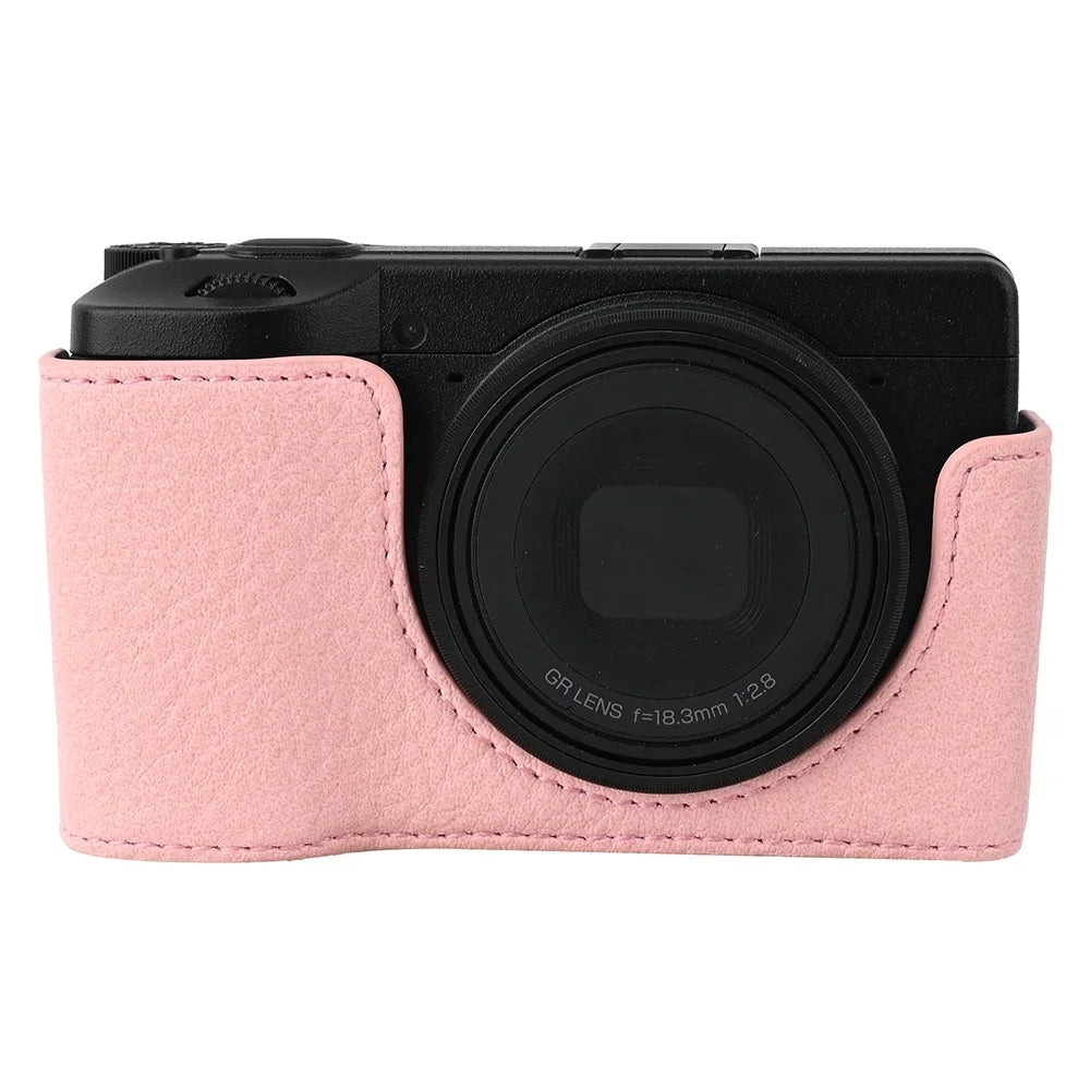 For Ricoh GR III  /  GR IV Litchi PU Leather Camera Base Protective Camera Case with Tripod Screw Hole and Battery Access - Pink - 1