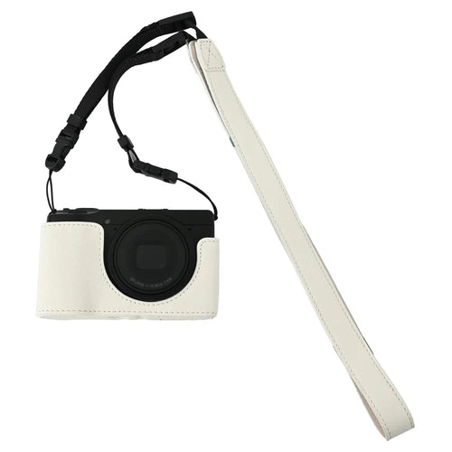 For Ricoh GR III  /  GR IV Litchi Camera Base Protective Camera Case with Shoulder Strap and Battery Access - White - 1