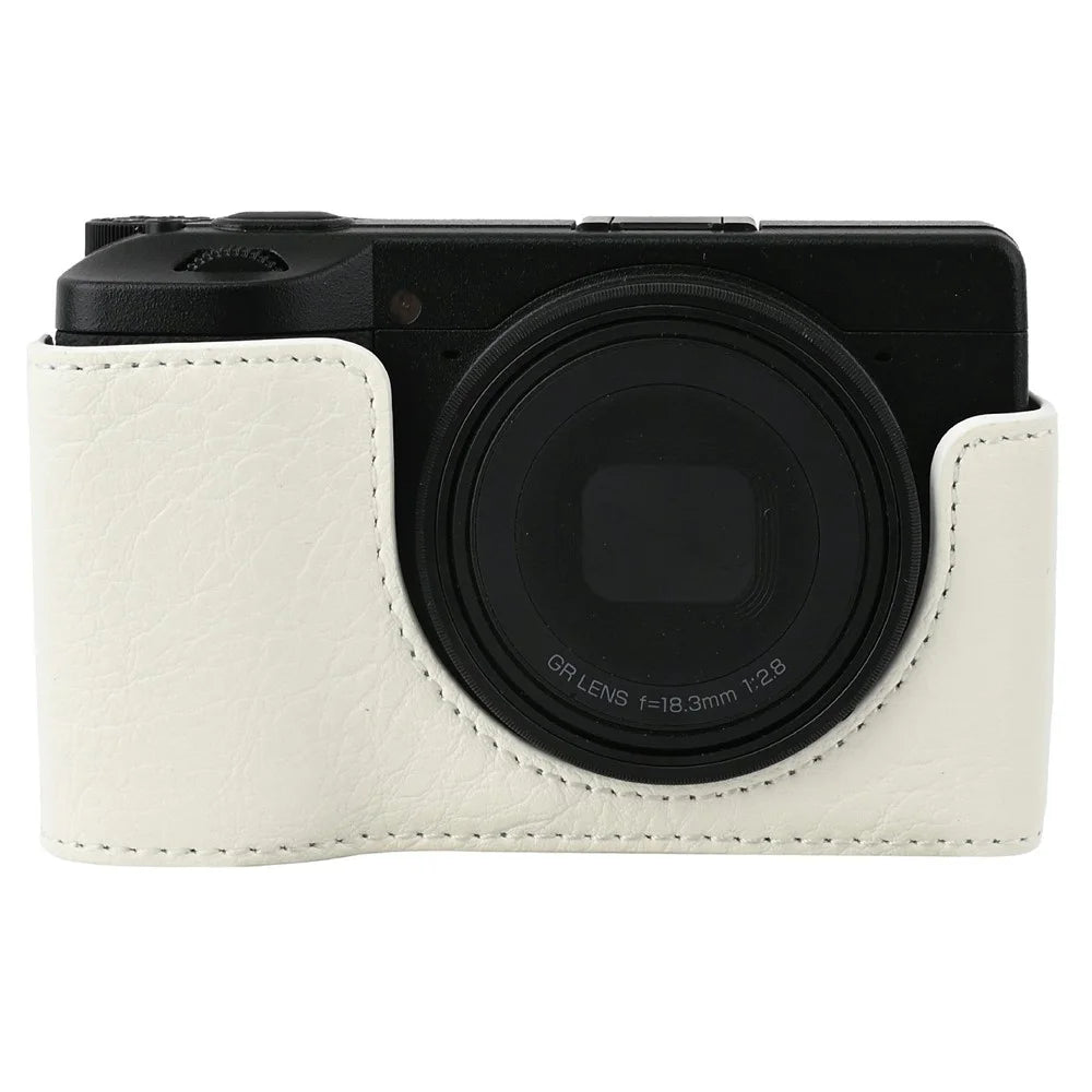 For Ricoh GR III  /  GR IV Litchi Camera Base Protective Camera Case with Shoulder Strap and Battery Access - White - 3