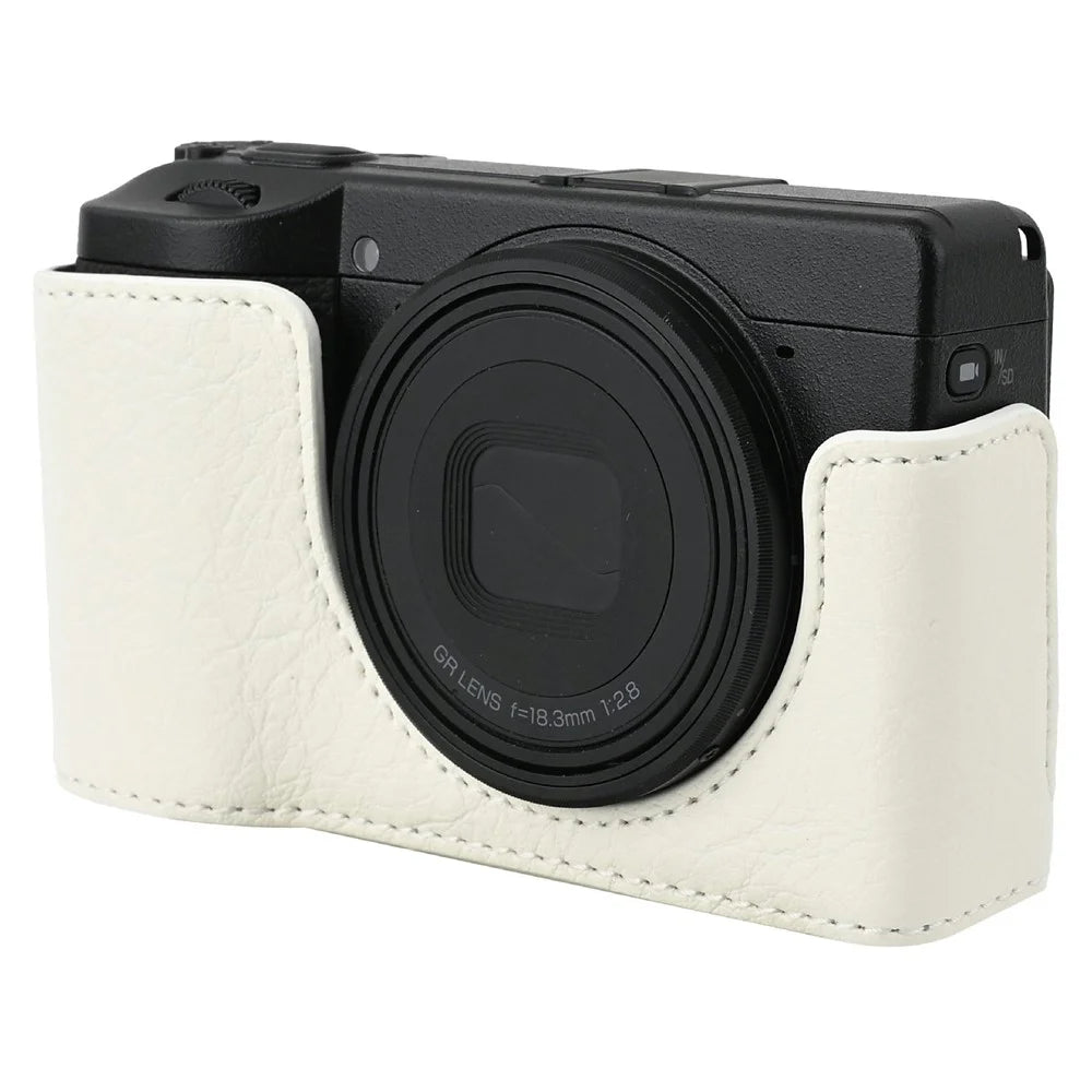 For Ricoh GR III  /  GR IV Litchi Camera Base Protective Camera Case with Shoulder Strap and Battery Access - White - 4
