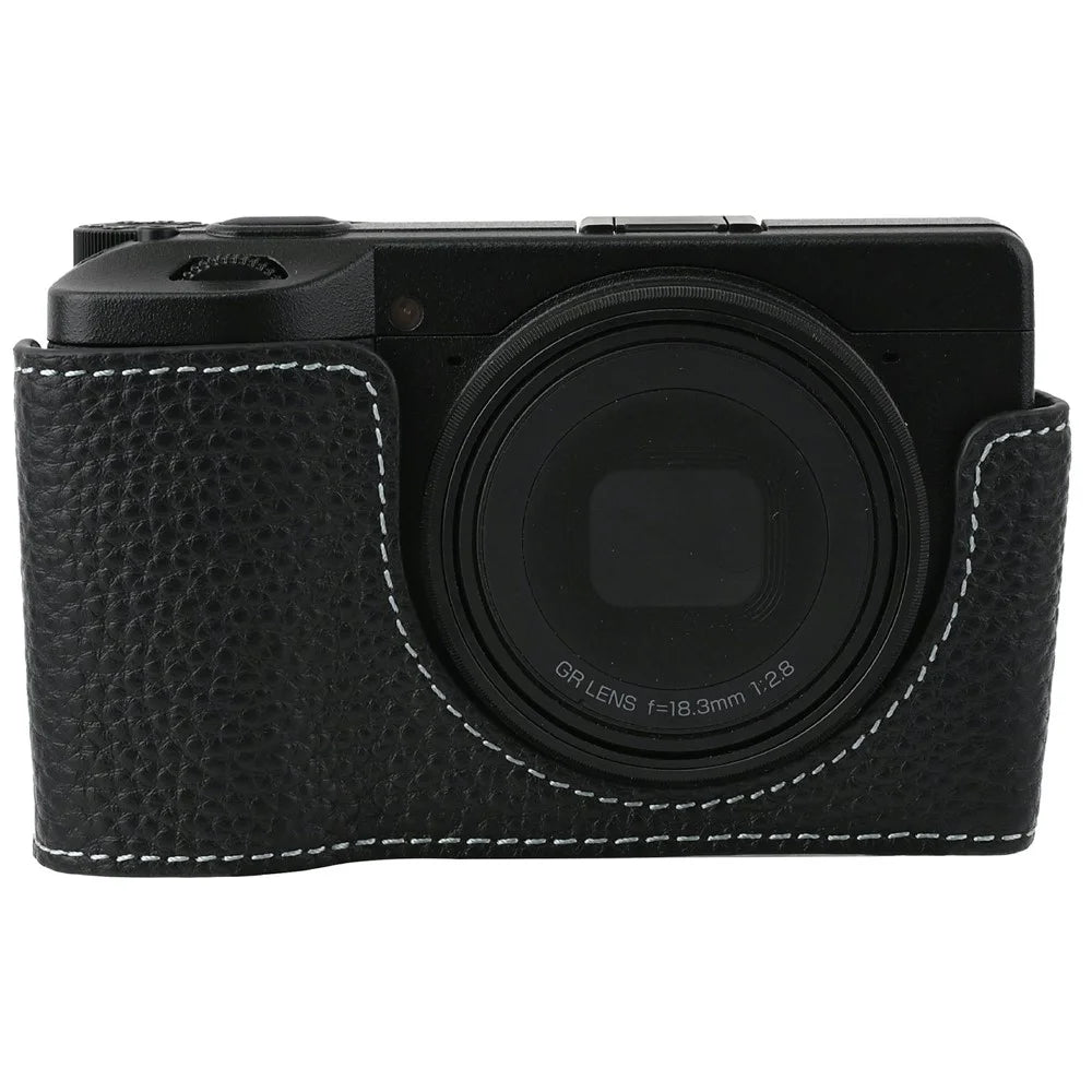 Genuine Leather Camera Base for Ricoh GR III  /  GR IV Protective Camera Case with Tripod Screw and Battery Access - Black - 1