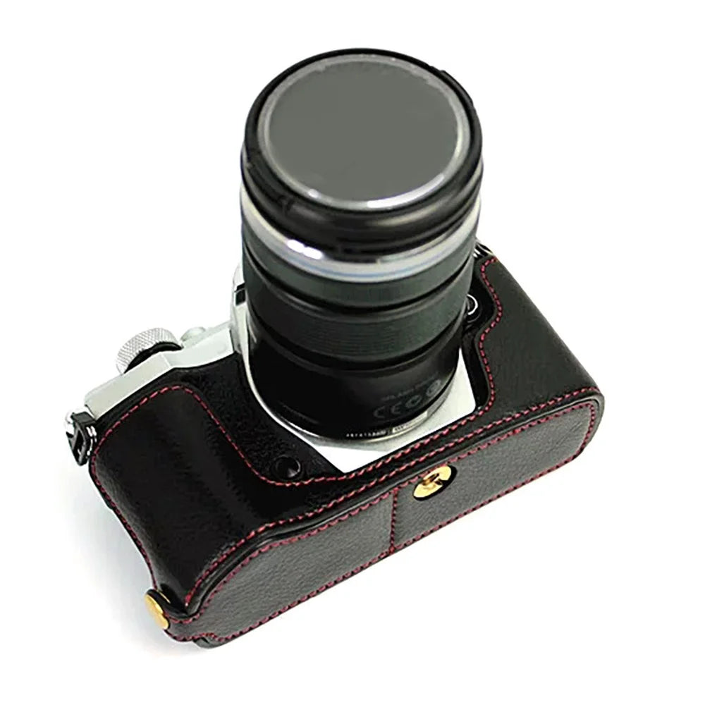 For Olympus E-M5 II/E-M5 Mark II Genuine Leather Half Body Case Battery Opening Protective Cover - Black - 2