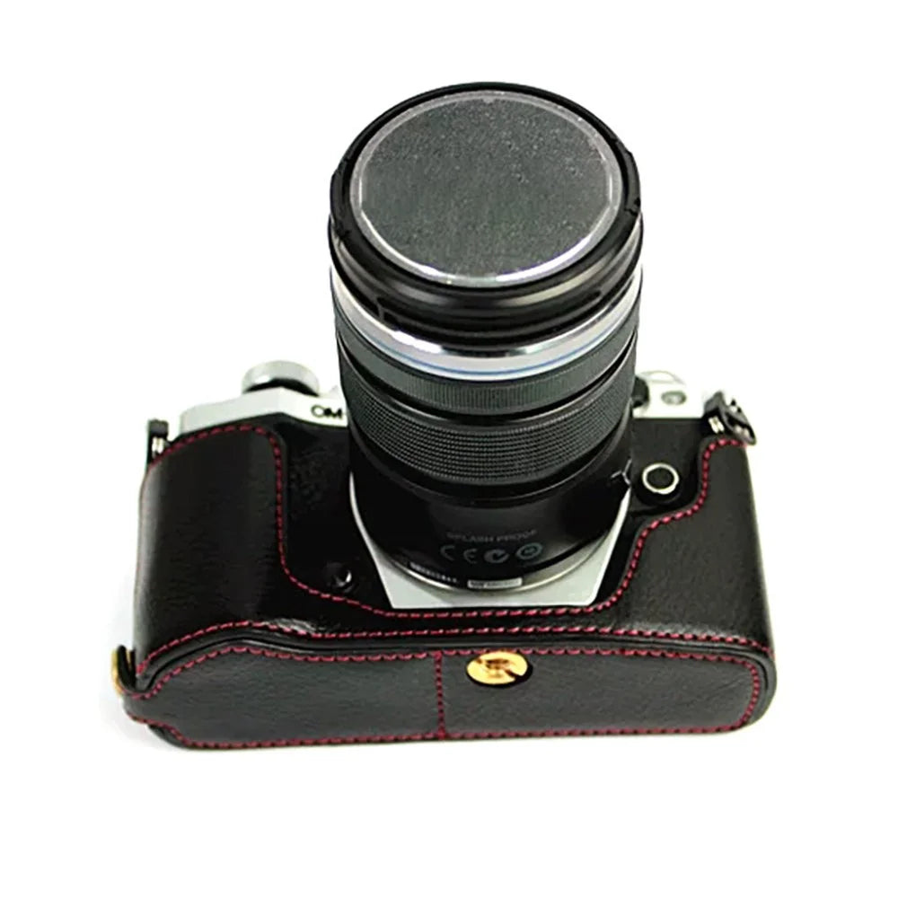 For Olympus E-M5 II/E-M5 Mark II Genuine Leather Half Body Case Battery Opening Protective Cover - Black - 3