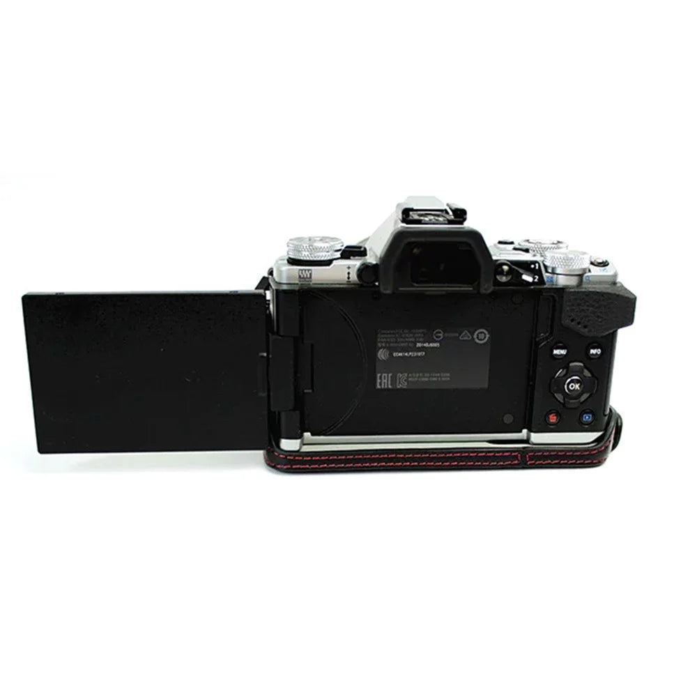 For Olympus E-M5 II/E-M5 Mark II Genuine Leather Half Body Case Battery Opening Protective Cover - Black - 4