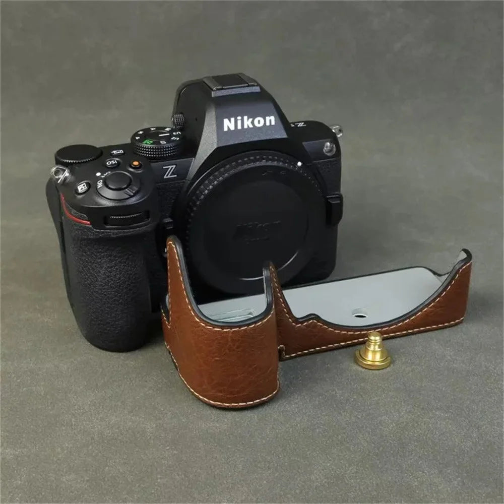 For Nikon Z 50 II Buffalo Texture PU Leather Bottom Case Half Body Camera Cover with Battery Opening - Coffee - 4