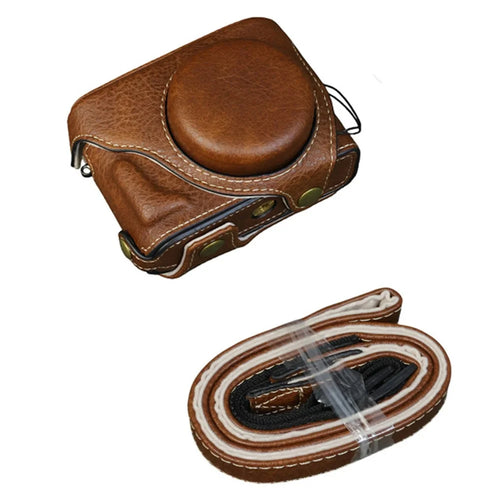 For Fujifilm X Half Camera Case Buffalo Texture Leather Protective Cover with Battery Opening - Coffee - 1