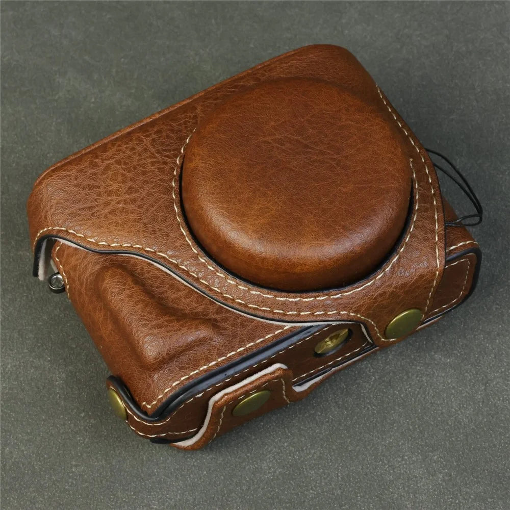 For Fujifilm X Half Camera Case Buffalo Texture Leather Protective Cover with Battery Opening - Coffee - 2