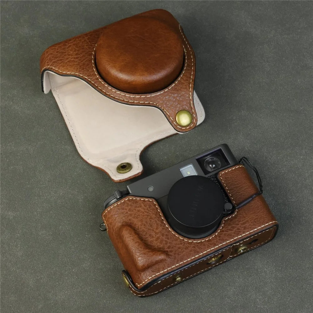 For Fujifilm X Half Camera Case Buffalo Texture Leather Protective Cover with Battery Opening - Coffee - 3