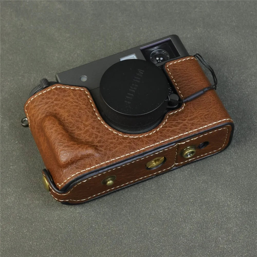 For Fujifilm X Half Camera Case Buffalo Texture Leather Protective Cover with Battery Opening - Coffee - 4