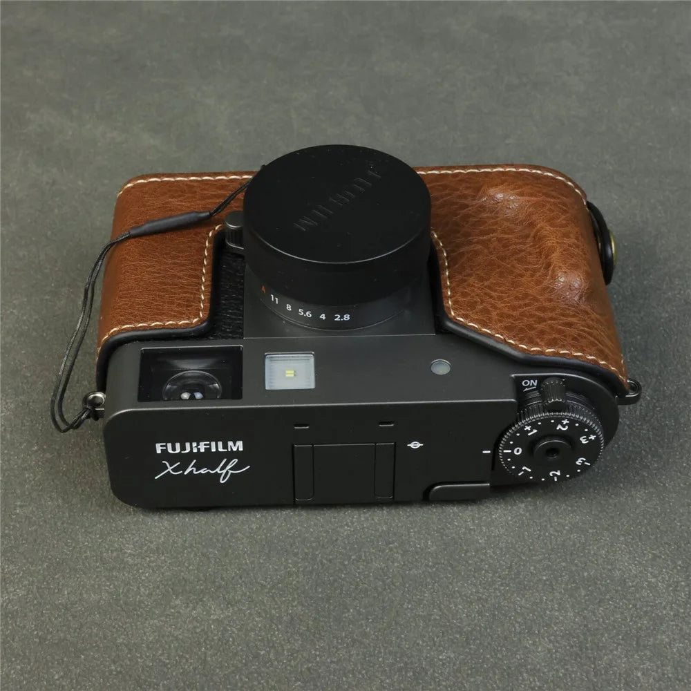 For Fujifilm X Half Camera Case Buffalo Texture Leather Protective Cover with Battery Opening - Coffee - 6