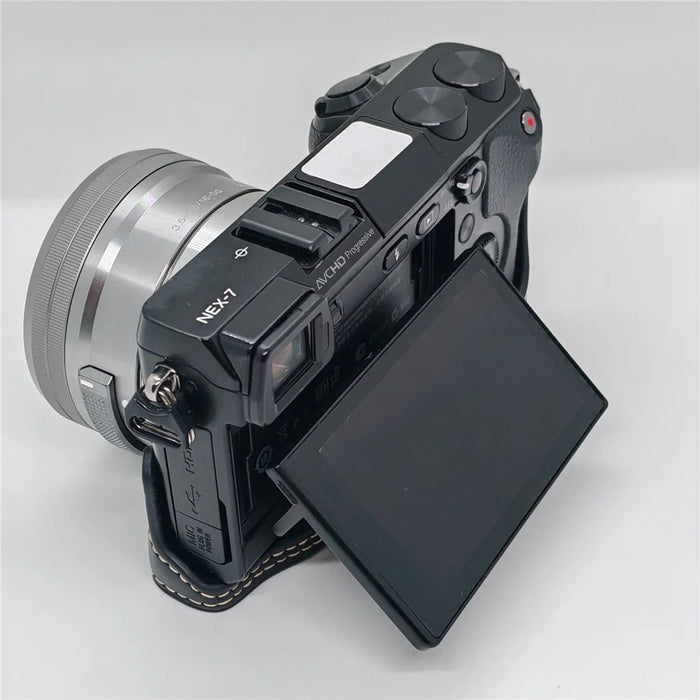 For Sony NEX-7 / NEX-6 Half Body Camera Cover with Battery Access PU Leather Bottom Case - Black - 5