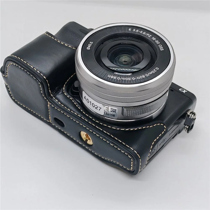 For Sony NEX-7 / NEX-6 Half Body Camera Cover with Battery Access PU Leather Bottom Case - Black - 7