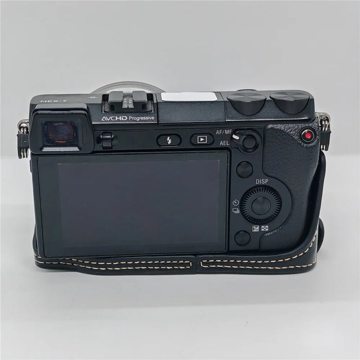 For Sony NEX-7 / NEX-6 PU Leather Camera Case Battery Opening Design Half Body Cover with Hand Strap - Black - 6