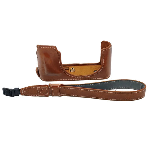 PU Leather Camera Case for Leica D-Lux 8 / 7 / (Typ 109) Battery Opening Design Half Body Cover with Hand Strap - Brown - 1