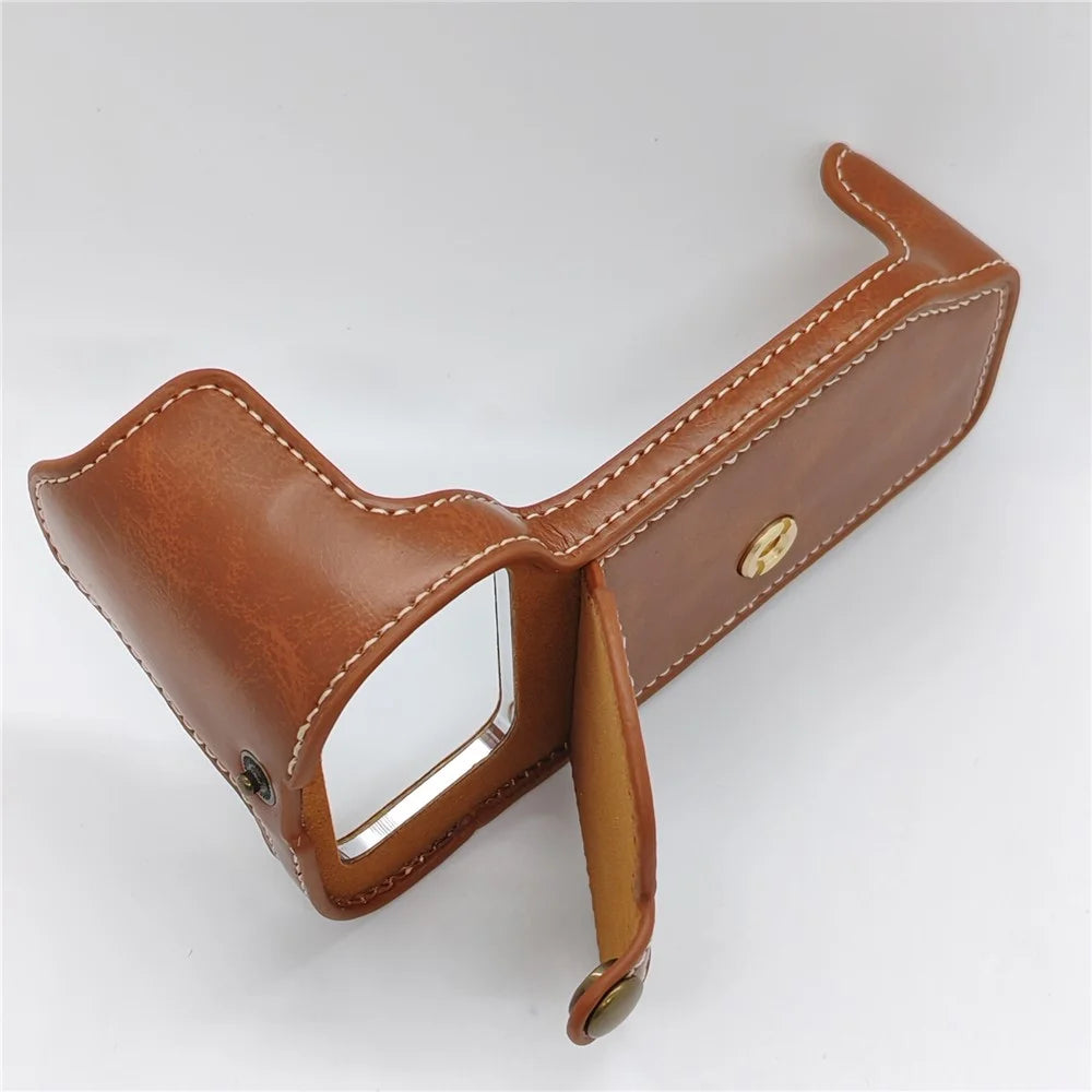 PU Leather Camera Case for Leica D-Lux 8 / 7 / (Typ 109) Battery Opening Design Half Body Cover with Hand Strap - Brown - 3