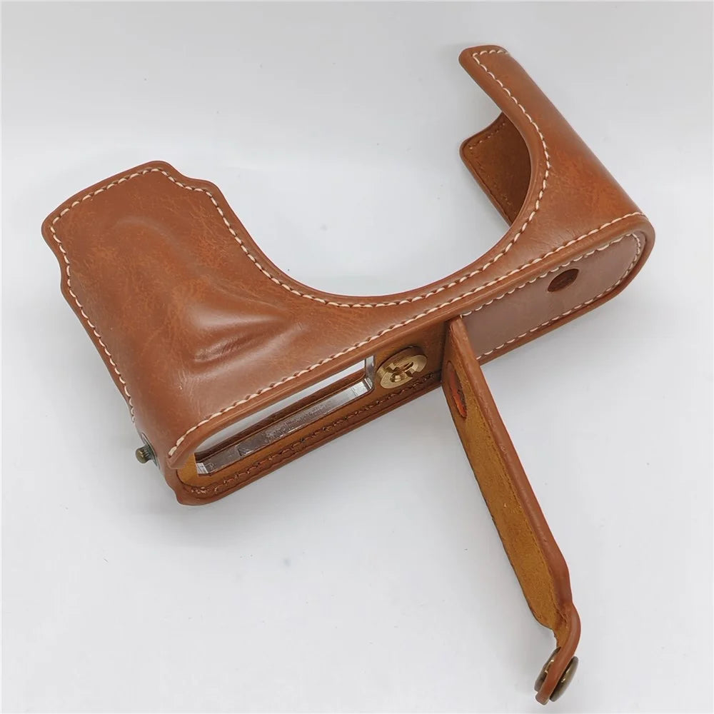 PU Leather Camera Case for Leica D-Lux 8 / 7 / (Typ 109) Battery Opening Design Half Body Cover with Hand Strap - Brown - 7