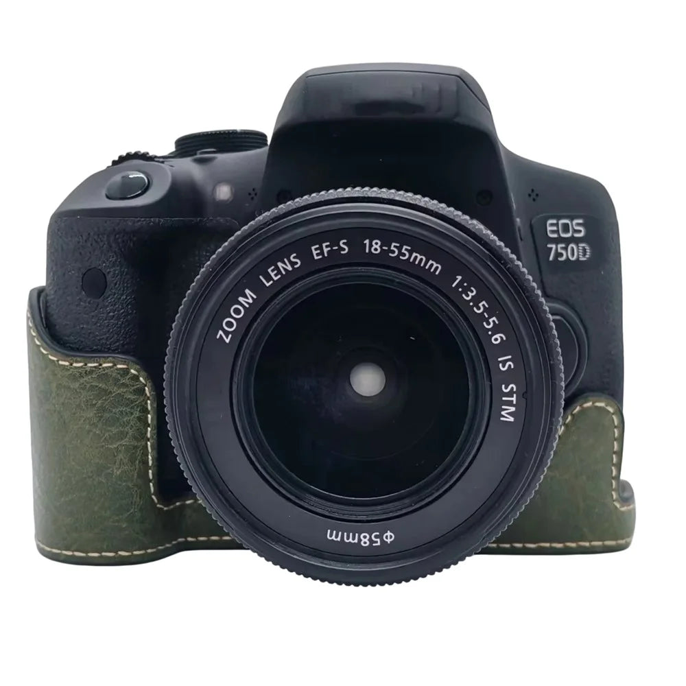 Camera Case for Canon EOS 760D / 750D / 700D / 650D / 600D PU Leather Battery Removable Half Cover - Green - 1