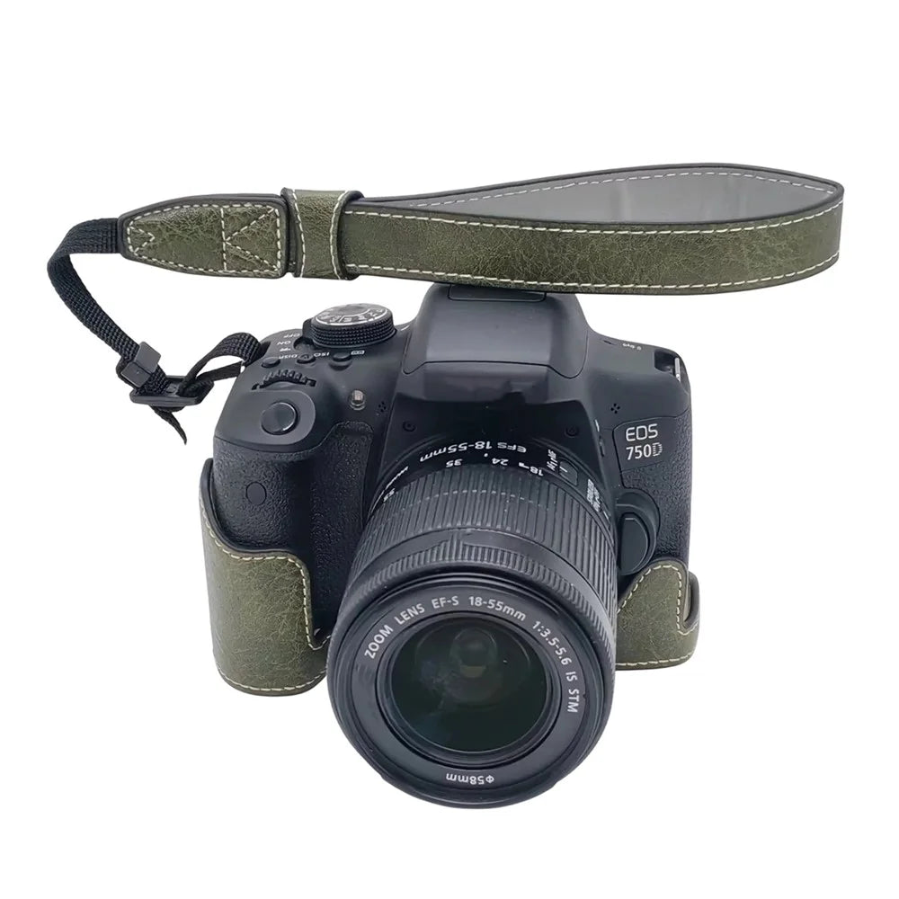 Camera Case with Hand Strap for Canon EOS 760D / 750D / 700D / 650D / 600D PU Leather Battery Removable Half Cover - Green - 1
